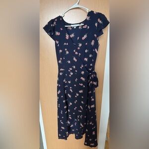 BB Dakota Navy Floral Print Wrap Midi Dress - Size 0
